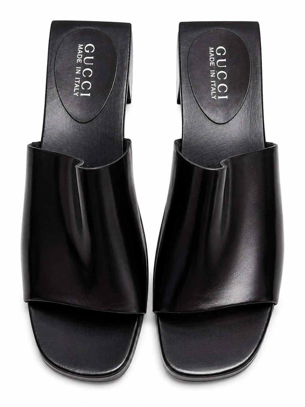 Gucci Black Patent Leather Platform Block Heel Slide Sandal Size 9.5B